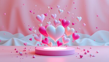 Floating Hearts Soft Pink Romantic Scene