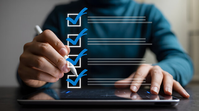 Digital checklist and task management concept with person using stylus on tablet to check completed business survey or audit.png