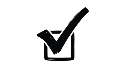 A simple black check mark inside a square frame representing completion or confirmation visually © Kuntol02
