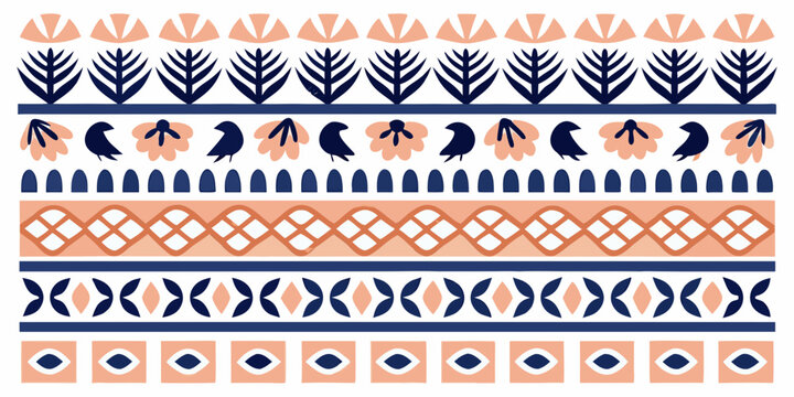 Repeating geometric pattern with birds and stylized botanical elements