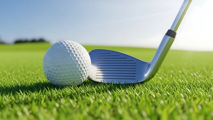 Golf Training Concept with Ball and Club on Green Field