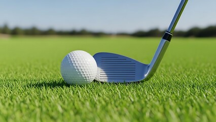 Outdoor Golf Course Scene with Club and Ball Close Up