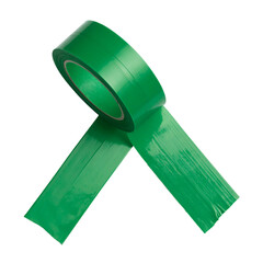 A roll of vibrant green tape unwound, creating an angled cross shape against black