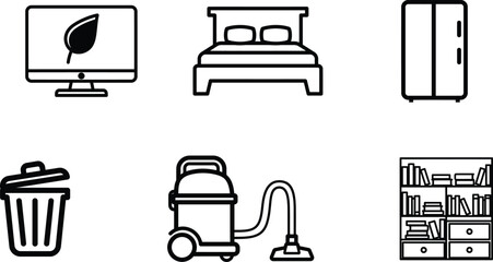 line style icons of household items and furniture on white background © Saidurra12