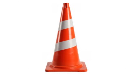 Orange traffic cone with white stripes orange cone isolated on a transparent background