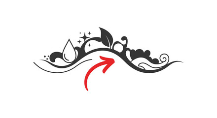 Obraz premium An elegant black and red floral swirl design featuring delicate leaves and a dynamic curved arrow