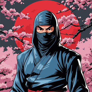 Japanese ninja vector image in an image with attractive colors