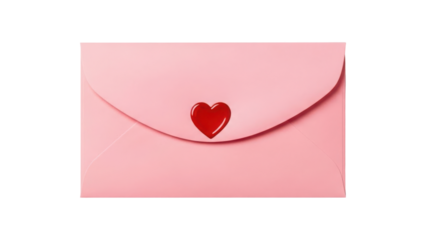 Pink envelope with red heart isolated on transparent background