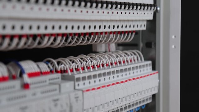 Electrical panel for organizing the power supply of a house or apartment and protecting loads. On the metal frame of the shield. 