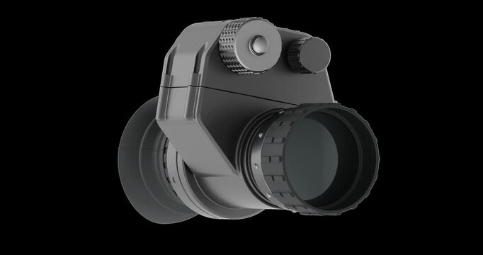 Night vision monocular rotation animation seamlessly loopable. 3D rendering isolated on transparent background