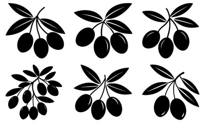 Black Olive Branches with Leaves on White Background black olives silhouette 1