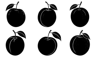 Five black apples with leaves on white background fruit leaf