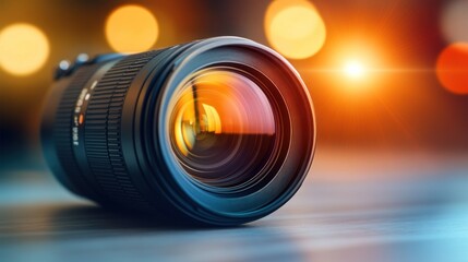 Camera lens close up optical detail and bokeh background