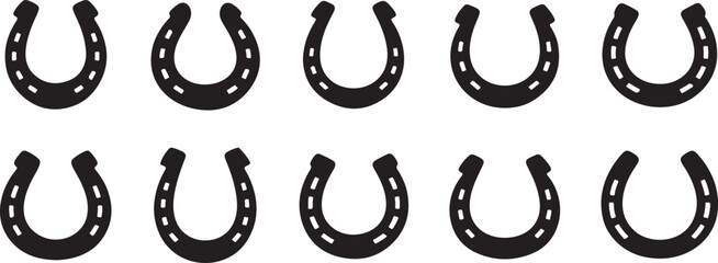 Horseshoe Silhouette Vector Pattern and Icon Set
Lucky Horseshoe Symbols - Good Luck Charm Illustration
