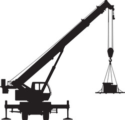 Construction Mobile Crane Silhouette Lifting Heavy Load Vector - Heavy Industrial Machinery Icon - Truck Crane with Extended Boom- crane, construction, silhouette, vector, machinery, heavy, lifting, i