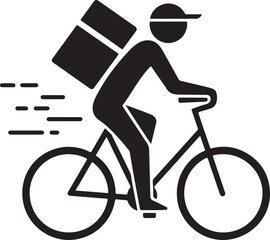 Fast Bicycle Delivery Courier Icon Vector Illustration
Food Delivery Man on Bike Silhouette with Backpack