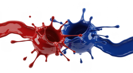 Red and blue paint splashes isolated on a transparent background