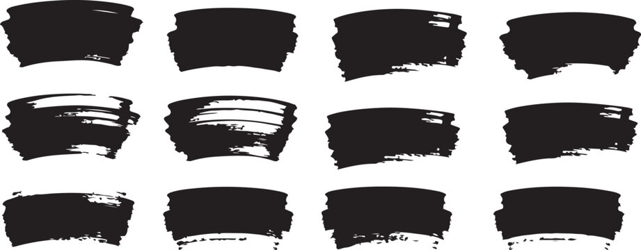 Grunge Black Brush Strokes Vector Set - Curved Paint BannersHand Drawn Ink Smears and Texture Backgrounds Collection