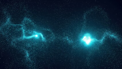 Vibrant blue particles swirling in starry night sky with bright lights