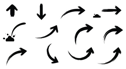A collection of various black arrow shapes including curved and straight directional indicators