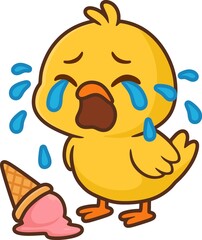 Obraz premium illustration of a chick crying because its ice cream fell