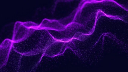 Vibrant purple particles flowing in dynamic waves on dark background
