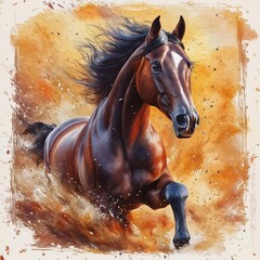 Painting depicting a running horse