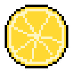 Pixel Art Lemon Slice with Radiating Segments in Bright Yellow