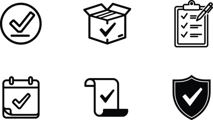 Check mark icons for approved tasks and verified items on transparent background
