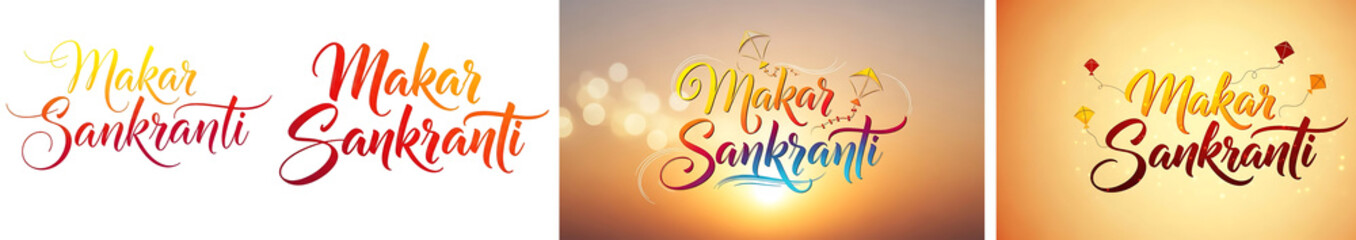 Makar sankranti greeting card design with colorful text