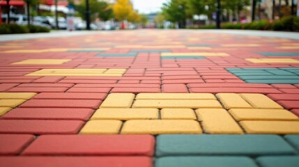 Colorful geometric brick pathway urban street scene design element