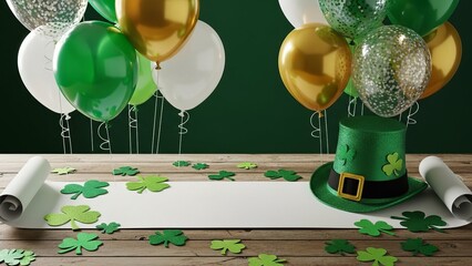 St. patrick's day celebration table with balloons and shamrocks