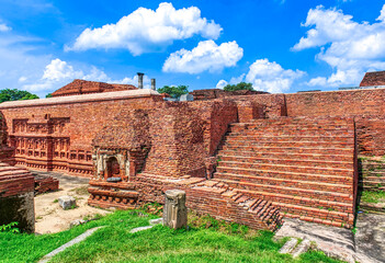 Nalanda University ruins in Bihar reveal a vast ancient learning center, founded in the 5th century CE, famed for monasteries, libraries, and global Buddhist scholars.