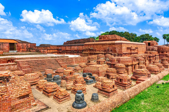 Nalanda University ruins in Bihar reveal a vast ancient learning center, founded in the 5th century CE, famed for monasteries, libraries, and global Buddhist scholars.