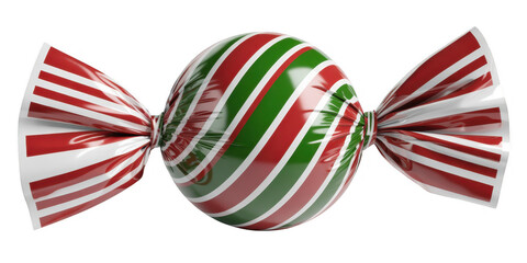 Obraz premium Red green and white striped candy with bows red and green stripes isolated on a transparent background