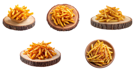 French fries with seasoning isolated. masala french fries set