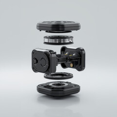 Exploded technical view of electronic smart device components on white background