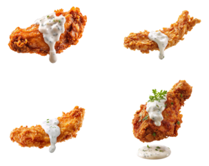 Fried chicken with ranch sauce isolated.