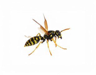 Fototapeta premium Wasp Close Up, Yellow Black Insect Macro on White Background No Shadow