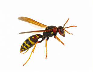 Wasp Close Up, Yellow Black Insect Macro on White Background No Shadow