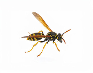 Fototapeta premium Wasp Close Up, Yellow Black Insect Macro on White Background No Shadow