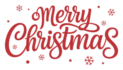 Red Merry Christmas Text with Snowflakes on Black red text isolated on a transparent background