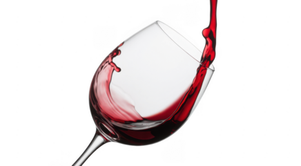 Red wine pouring into a glass liquid isolated on a transparent background