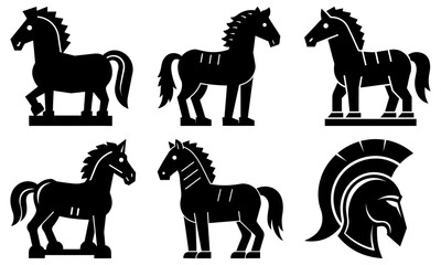 Six Black Horse Silhouettes on White Background silhouette horse silhouette