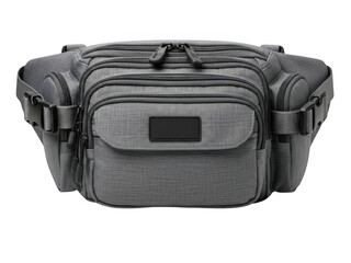 Gray multi-pocket waist bag isolated on transparent background
