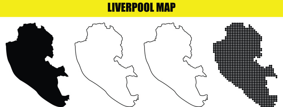 Liverpool map silhouette vector illustration city outline borders with solid white line and dotted patterns for design