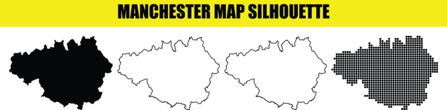 Manchester map silhouette vector illustration city outline borders with solid white line and dotted styles for design