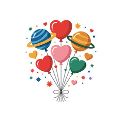 Colorful Heart Planet Balloon Bouquet