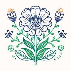 Vector set of floral elements with flowers and leaves