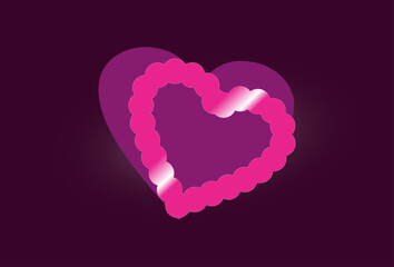Glowing Pink Layered Heart Illustration on Dark Purple Background
